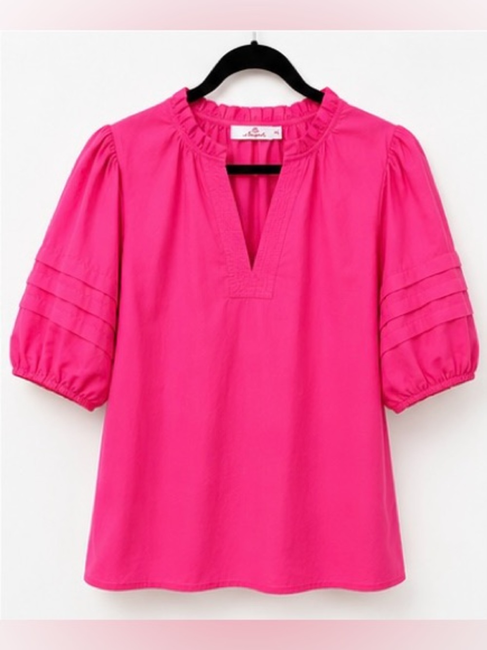 Aryeh Marley Hot Pink Cotton Puff Sleeve Blouse XL Tiered Puff Sleeve